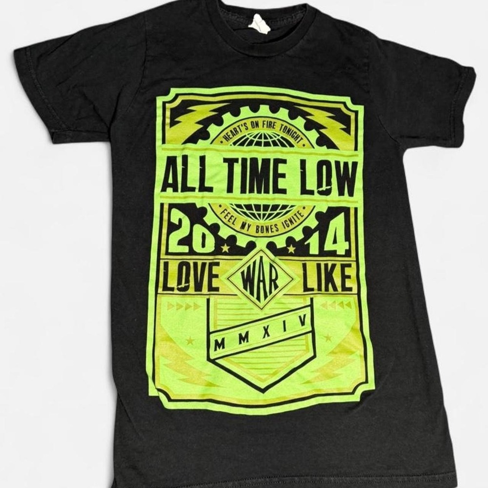 All Time Low Love Like War Graphic T-Shirt Mens Small Black Neon 2014 Tour Tee